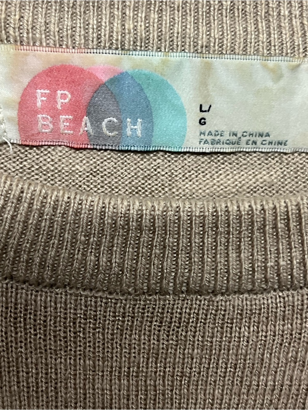 Free People Beach Long Sleeve Ribbed Knit Cropped Sweater Top - Beige - Picture 3 of 3
